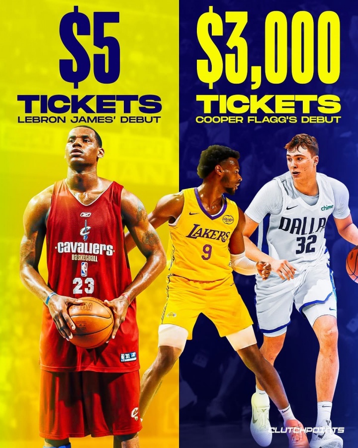 夏联票价对比：詹姆斯首秀一律5美元 弗拉格首秀最贵超3000美元